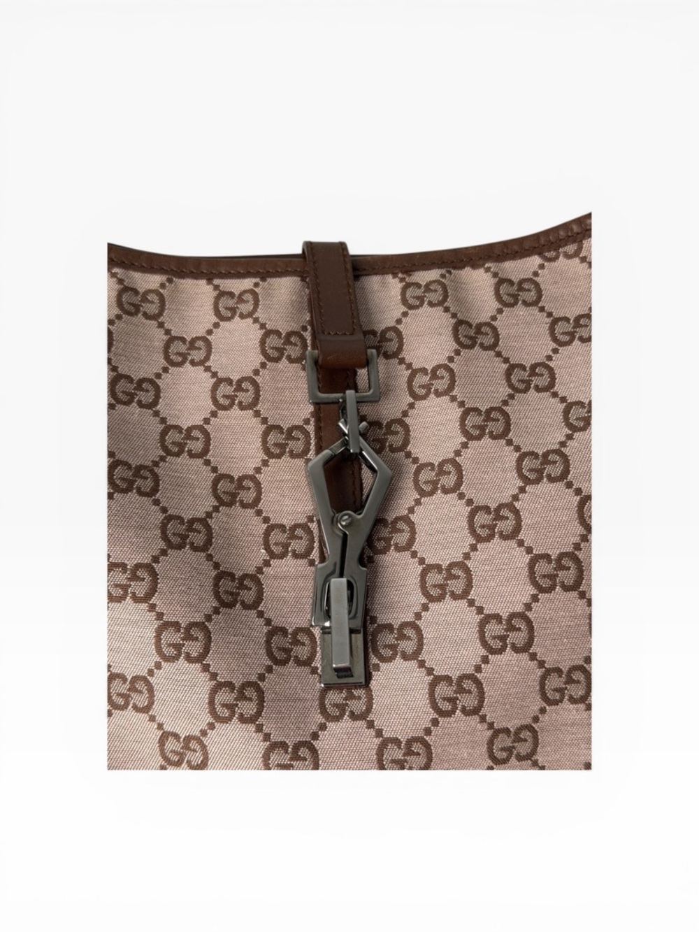 Gucci Jackie GG Brown Canvas Leather Trim Shoulder Bag - Picture 3 of 16